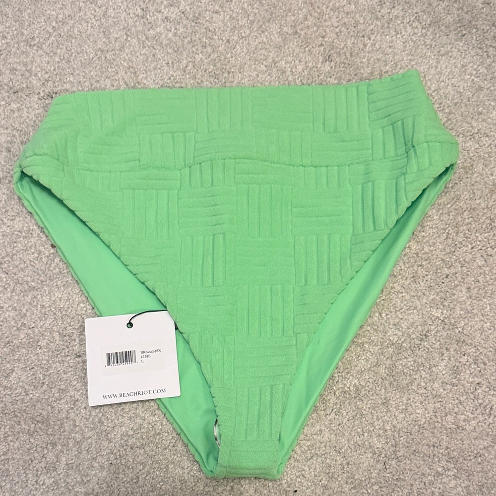 Beach Riot Lime Textured High-Waist Bikini Bottom